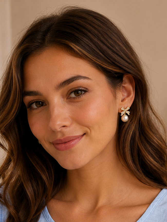 Fashion Jewelry Gold Bow Pearl Stud Earrings